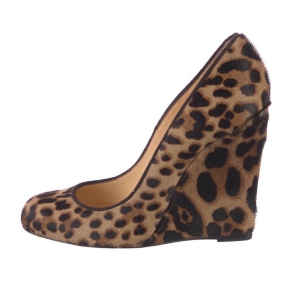 Christian Louboutin Ron Ron Zeppa 100 Pony Hair Animal Print Wedge Heel Shoes - Picture 2 of 5